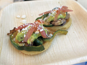 bamboo plate with two street tacos