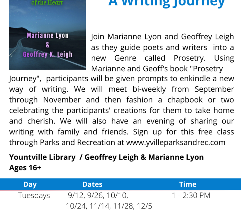 Yountville Arts Presents – PROSETRY A WRITING JOURNEY