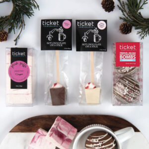selection of hot chocolate treats in holiday packaging