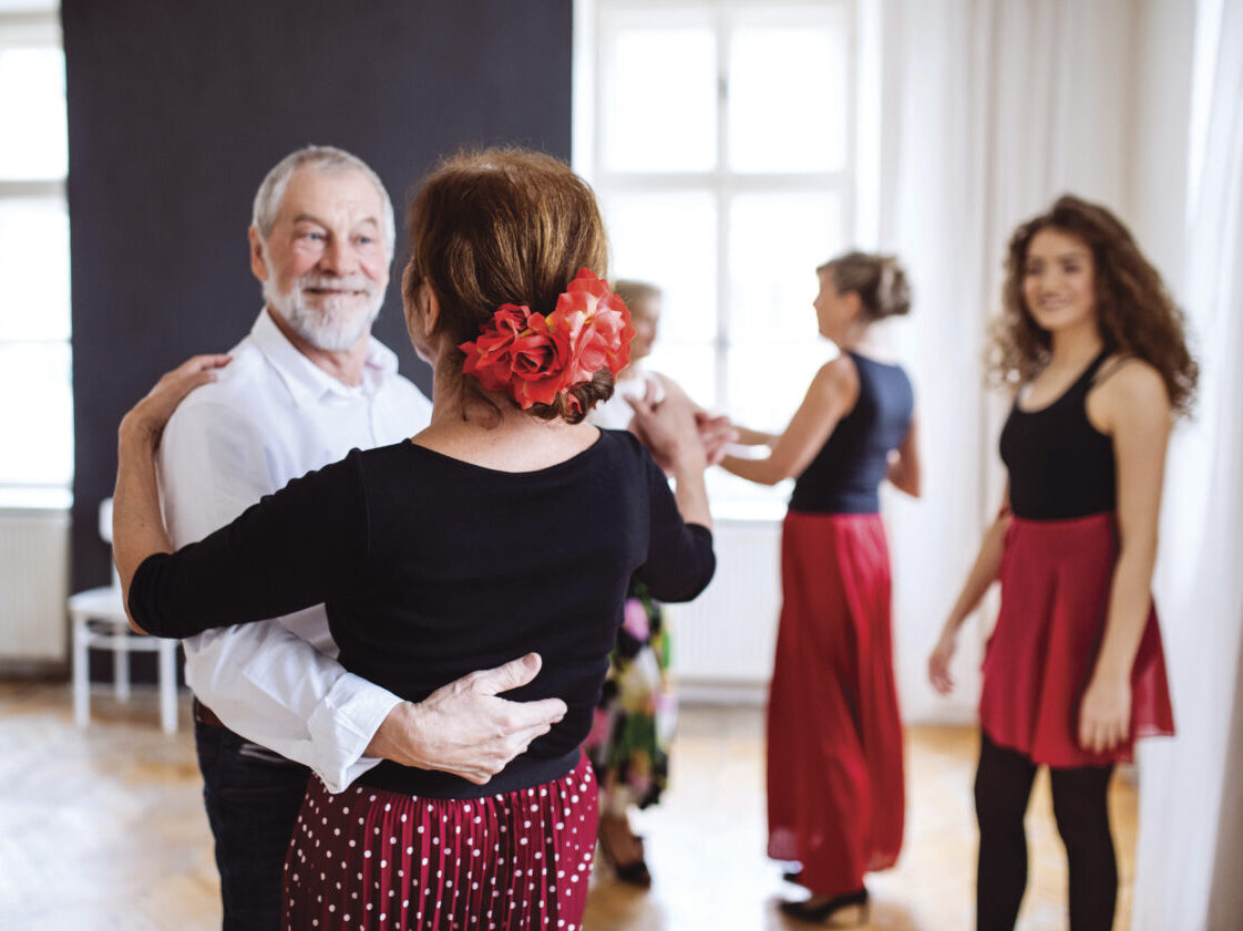 Man and woman dancing in dance class