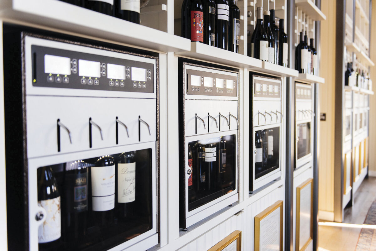wall of self-pour wine machines