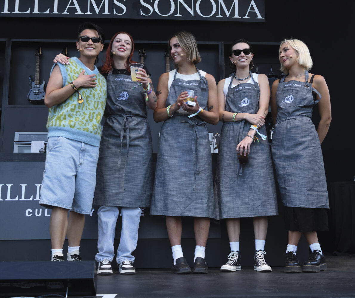 Melissa-King with Beeches wearing aprons, on William Sonoma stage at BottleRock music festival