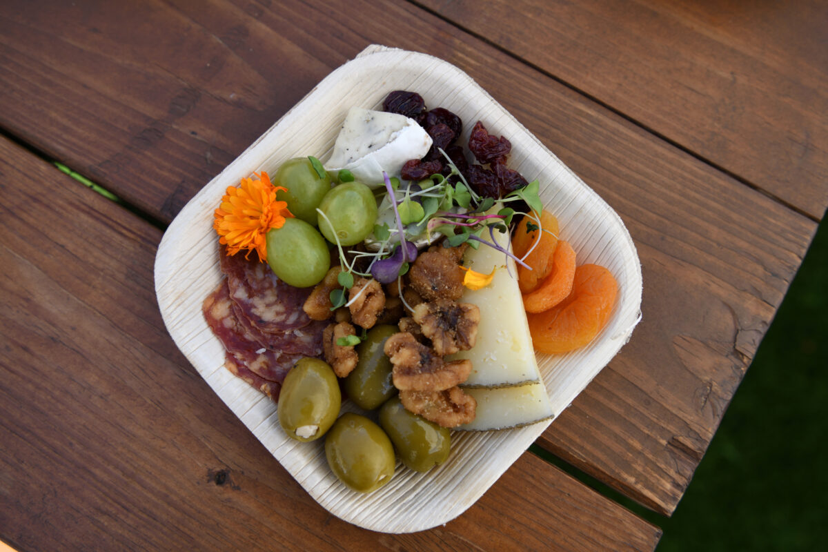 mini plate of Charcuterie on wood table