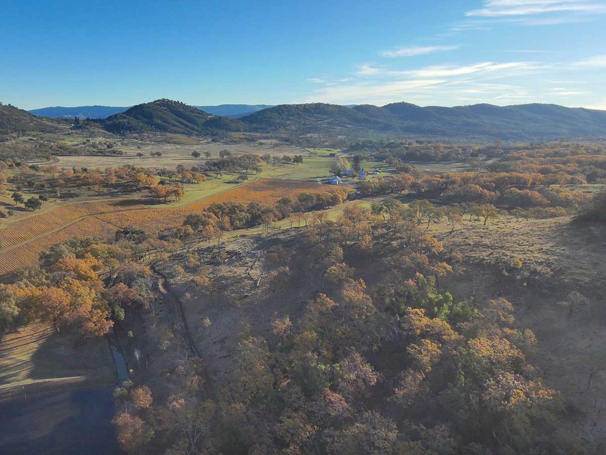 aerial view of Circle R Ranch with blue sky