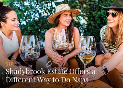 Interior of a tasting room with large chandelier